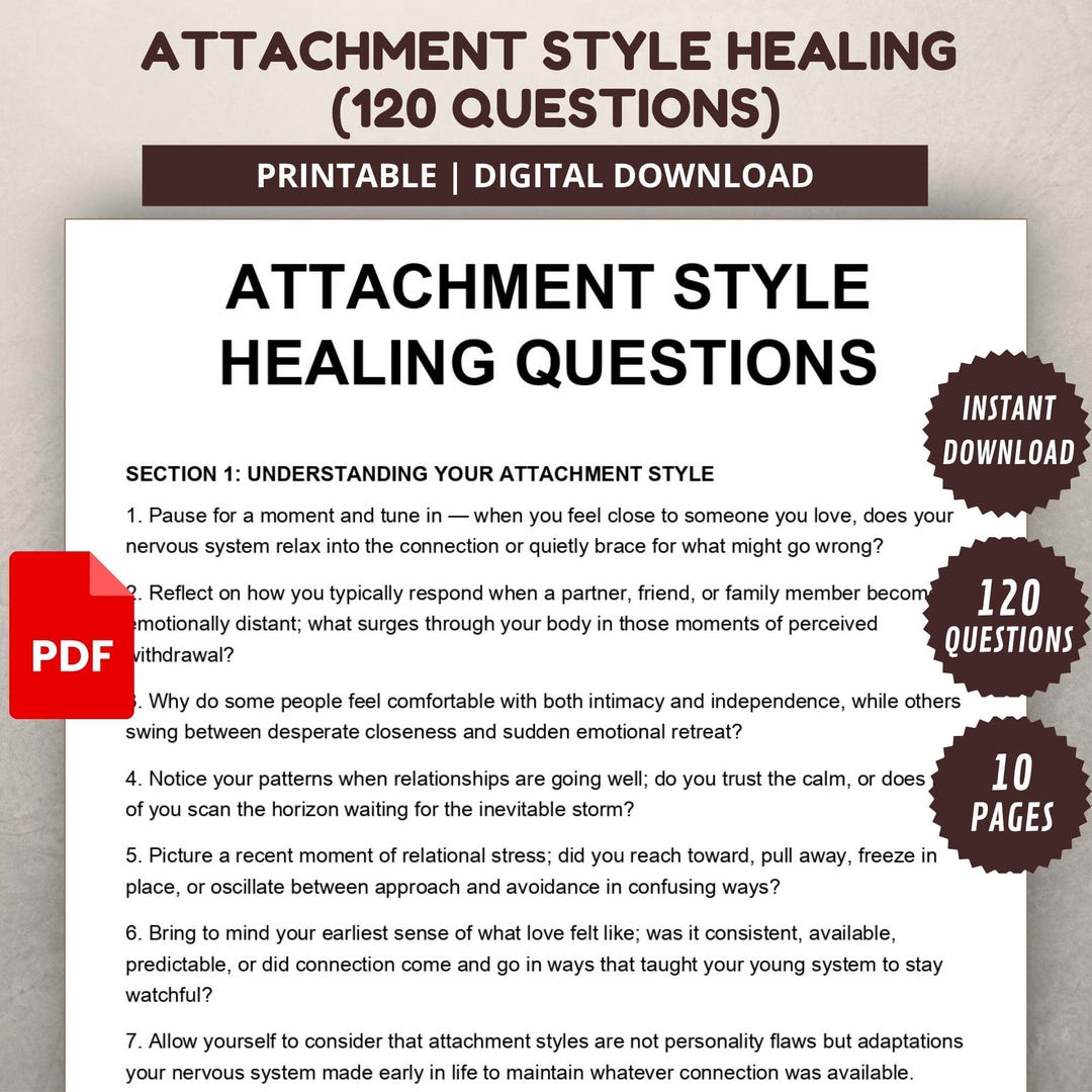 Attachment Style Healing Workbook | Anxious Avoidant Therapy Questions ...