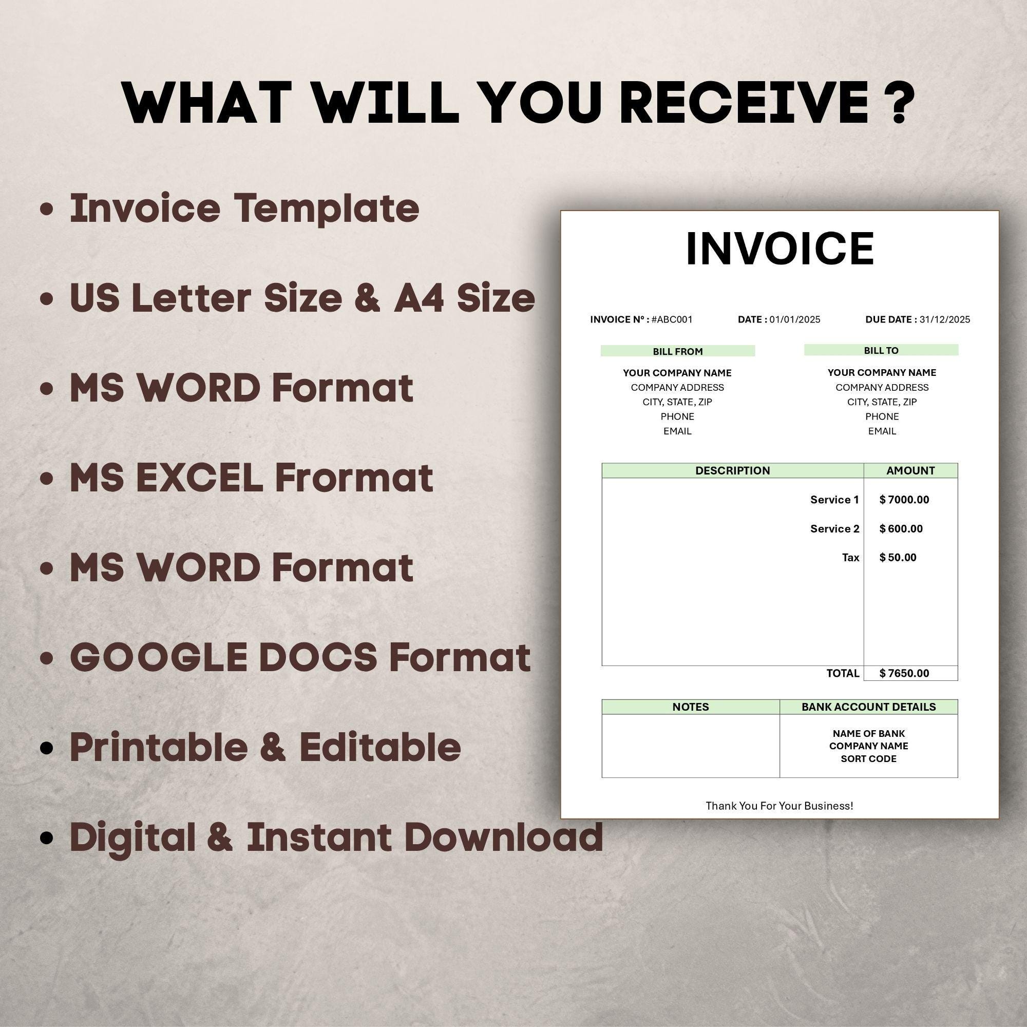 Editable Invoice Template for Small Business (digital Download) - Etsy