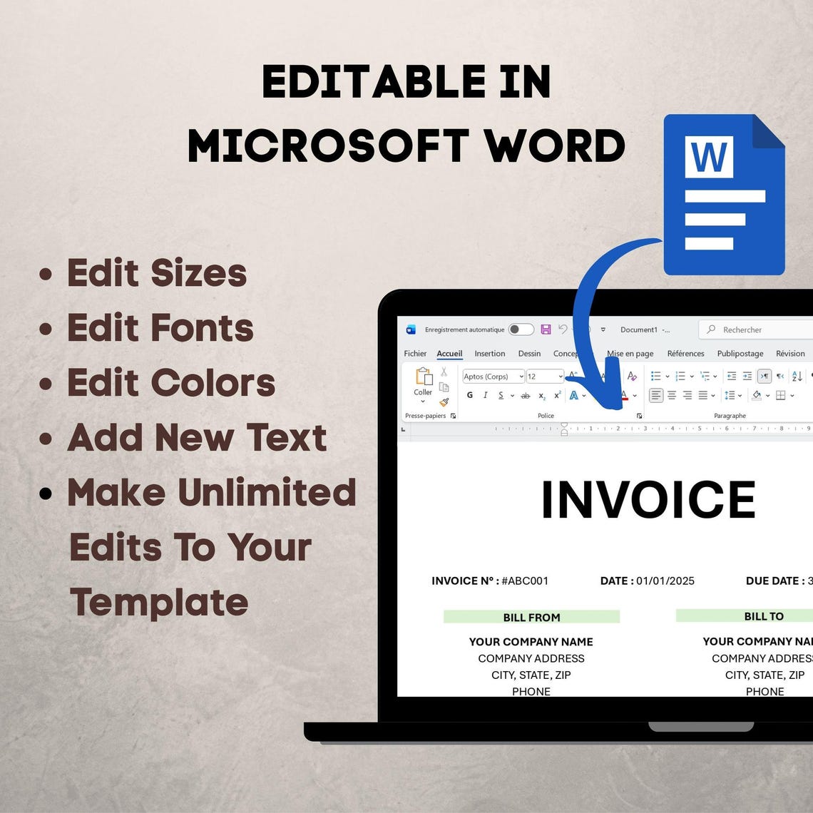 Editable Invoice Template for Small Business (digital Download) - Etsy