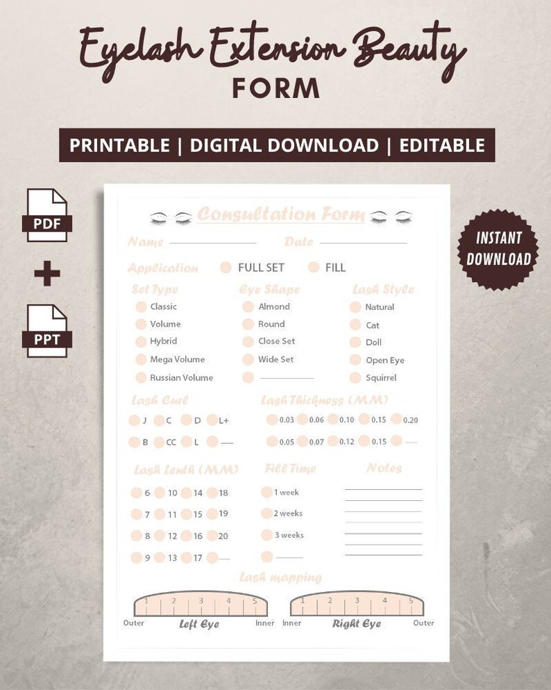 Eyelash Extension Beauty Form | Printable and Editable Form | PDF + PPT ...
