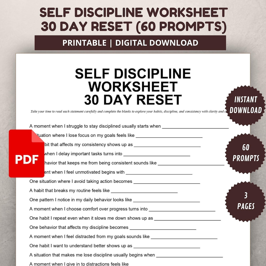Self Discipline Worksheet.pdf Self Discipline Worksheet 30 Day Reset - Etsy UK