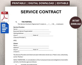Modèle de contrat de service. Contrat de service modifiable