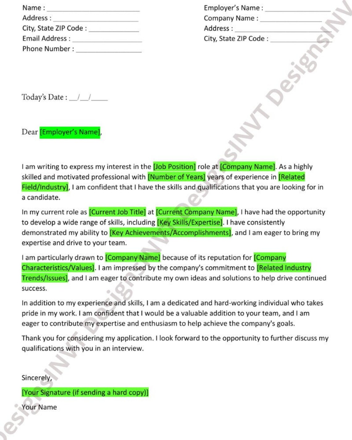 Professional Cover Letter Template | Editable MS Word File - Etsy
