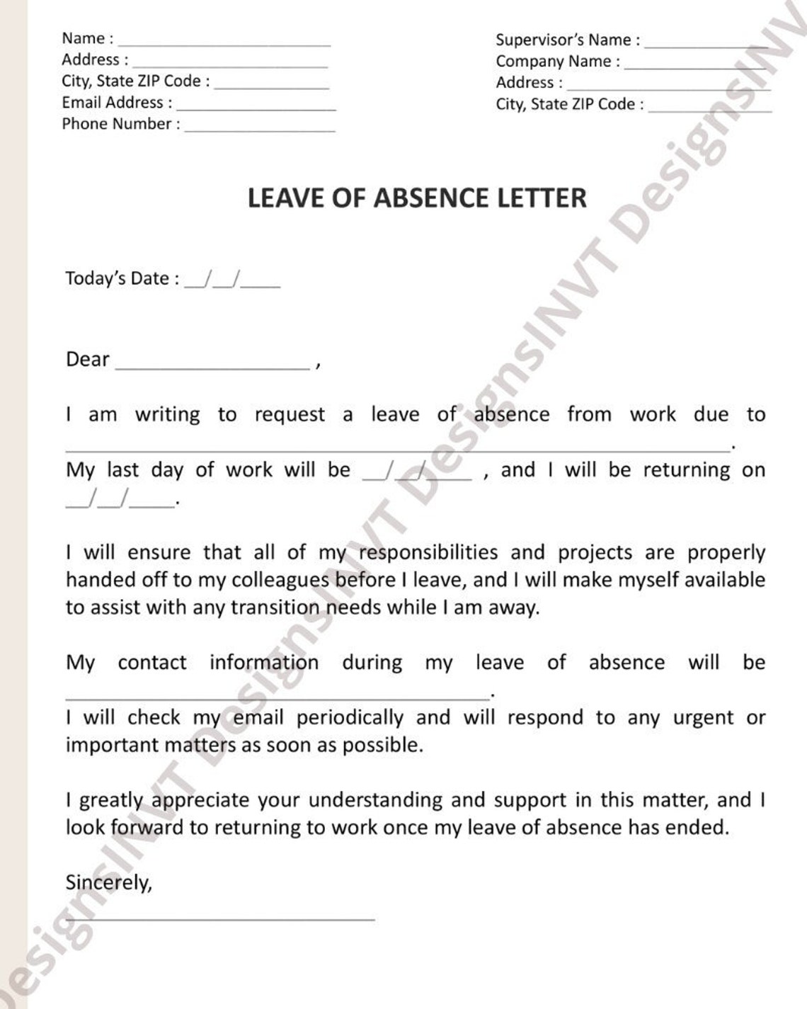 Customizable Leave of Absence Letter Template Professional Letter of
