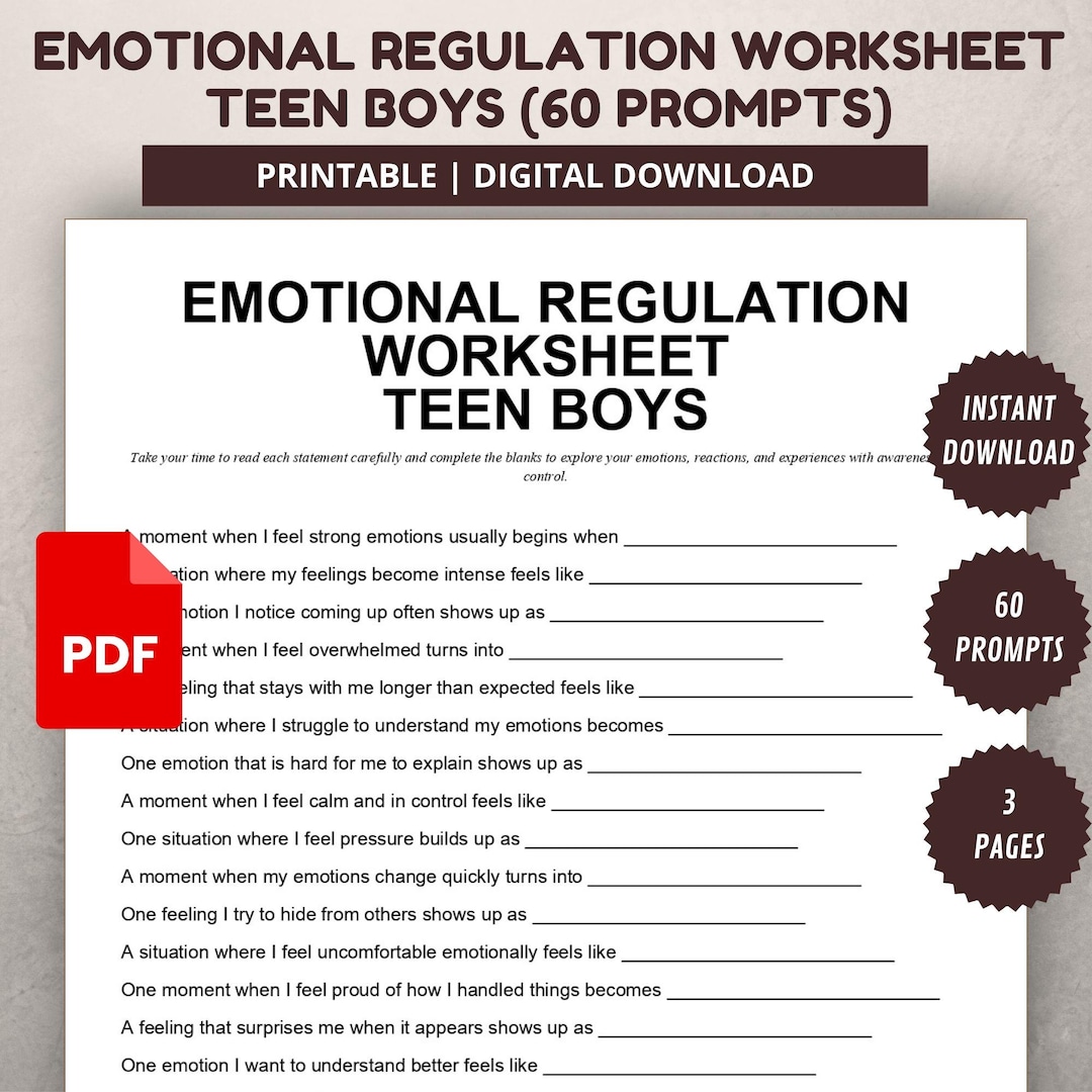 Emotional Regulation Worksheet Teen Boys - Etsy