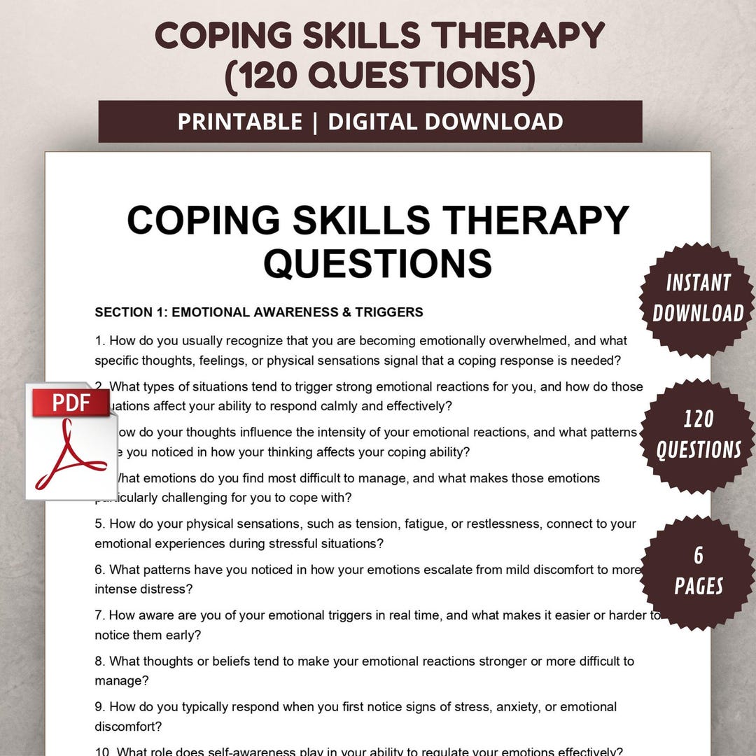 Coping Skills Therapy Questions PDF - Etsy