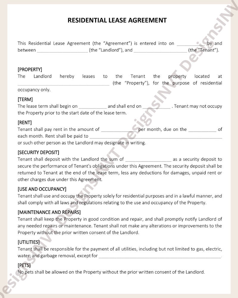 Simple Renta Property Simple Residential Lease Agreement Template - Etsy
