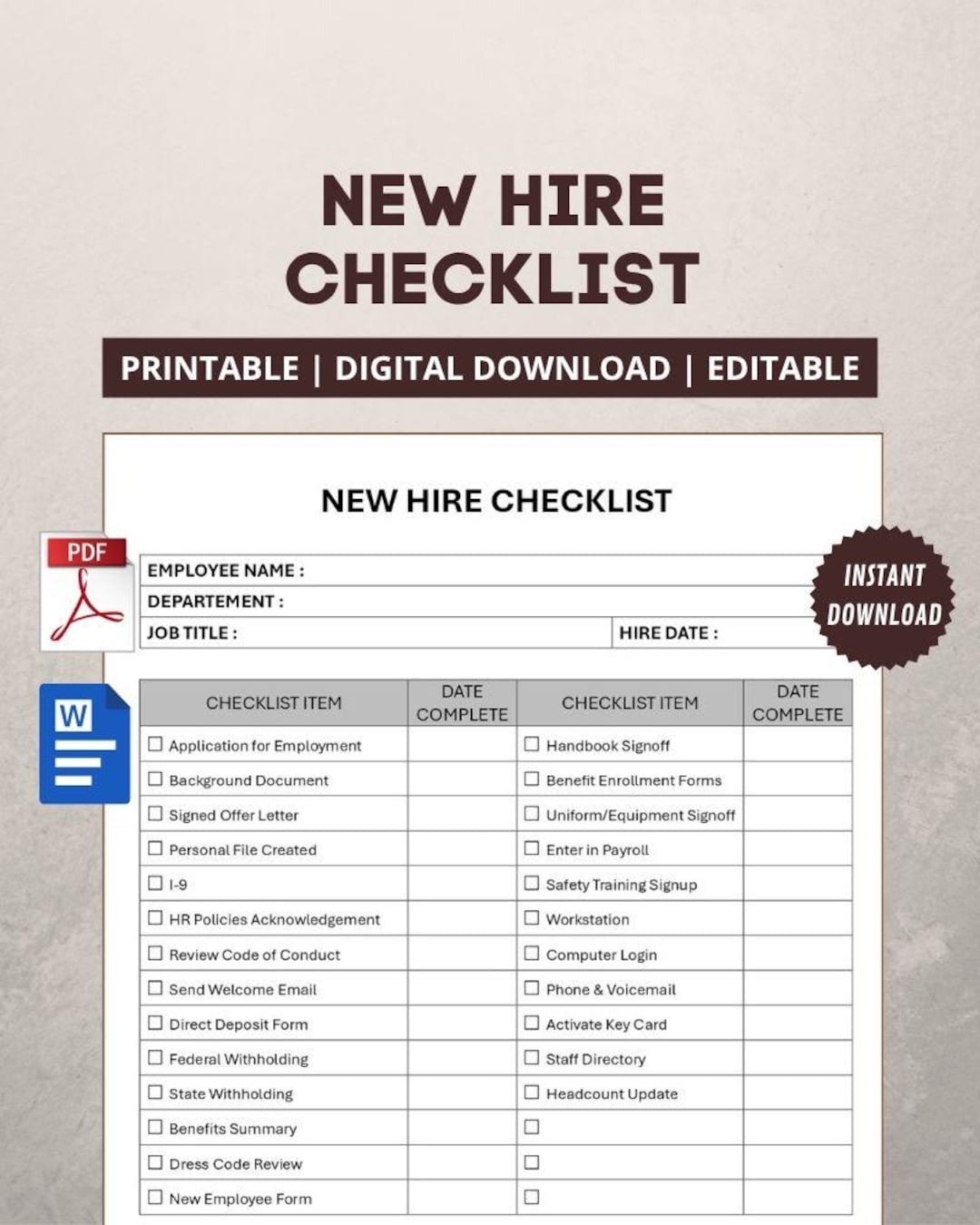 New Hire Checklist Template | Employee Onboarding Form - Etsy