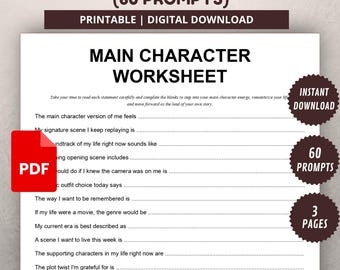 Hauptfigur Energie Arbeitsblatt | Romantisieren Sie Ihr Leben Printable | Ausfüllanweisungen | Selbstfindungstagebuch