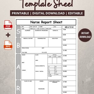 Editable SBAR Nurse Report Sheet - Etsy