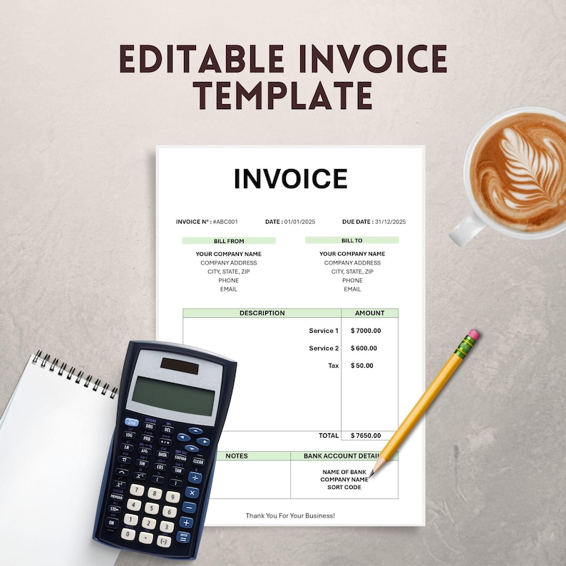 Editable Invoice Template for Small Business (digital Download) - Etsy