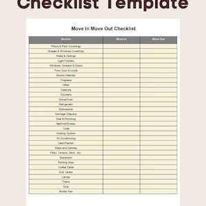 Editable Move In Move Out Checklist Template | Rental Property Checklist for Landlord or Property Manager | Property Move In Checklist Form