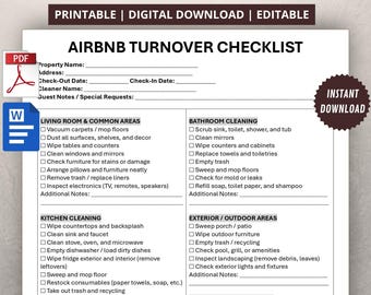 Airbnb Turnover Checklist for Cleaners. Vacation Rental Cleaning Template. Editable Housekeeping Checklist