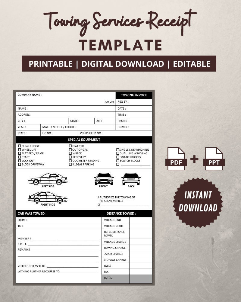 Towing Services Receipt Template Editable Towing Service Invoice Tow Towing Services Receipt Template Editable Towing Service Invoice Tow