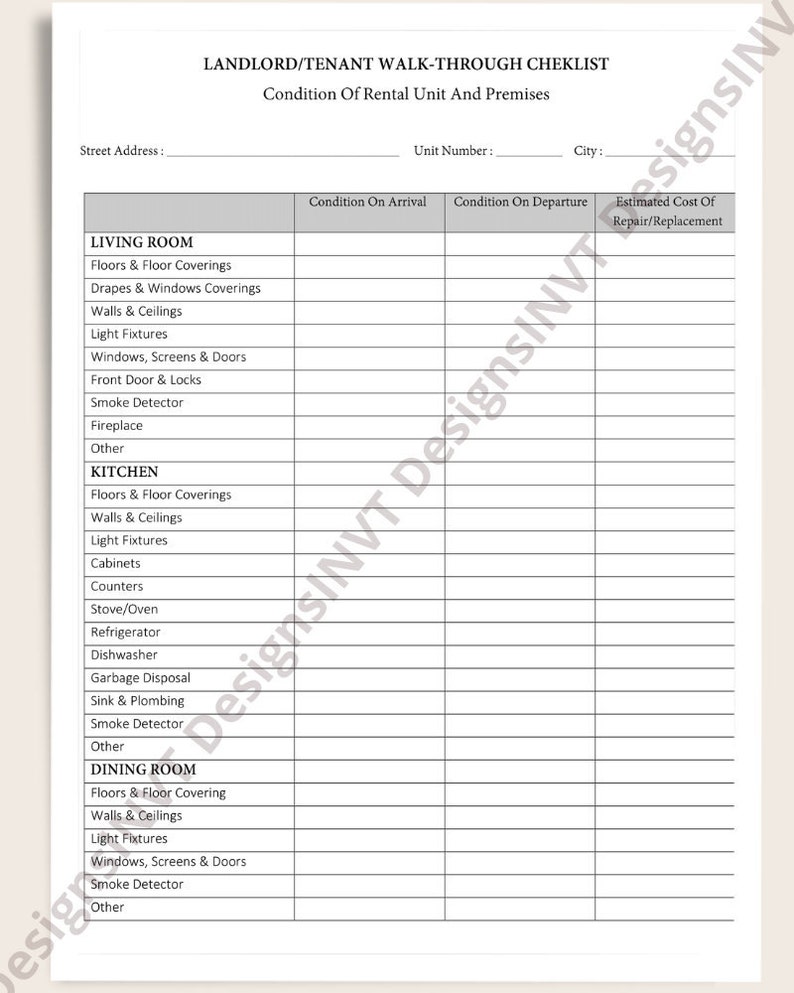 Landlord Tenant Walkthrough Checklist Printable Pdf File Editable Landlord Tenant Walkthrough Checklist Printable Pdf File Editable