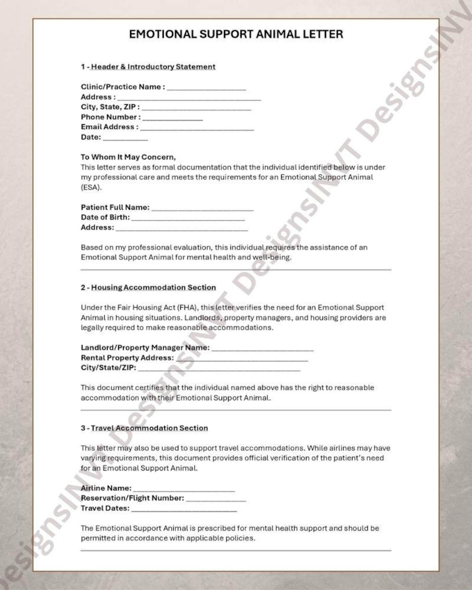 Editable Emotional Support Animal Letter Template for Landlords (PDF ...