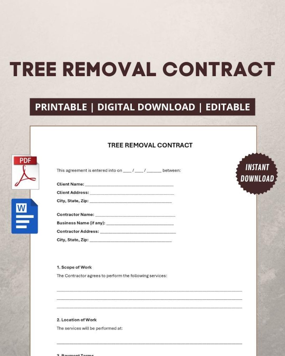 Tree Removal Contract Template | Professional Tree Cutting and Trimming ...