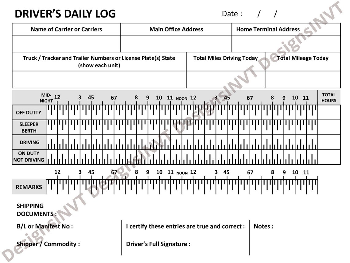 Printable ELD Backup Driver Log | Inspection Report for Truck Drivers ...