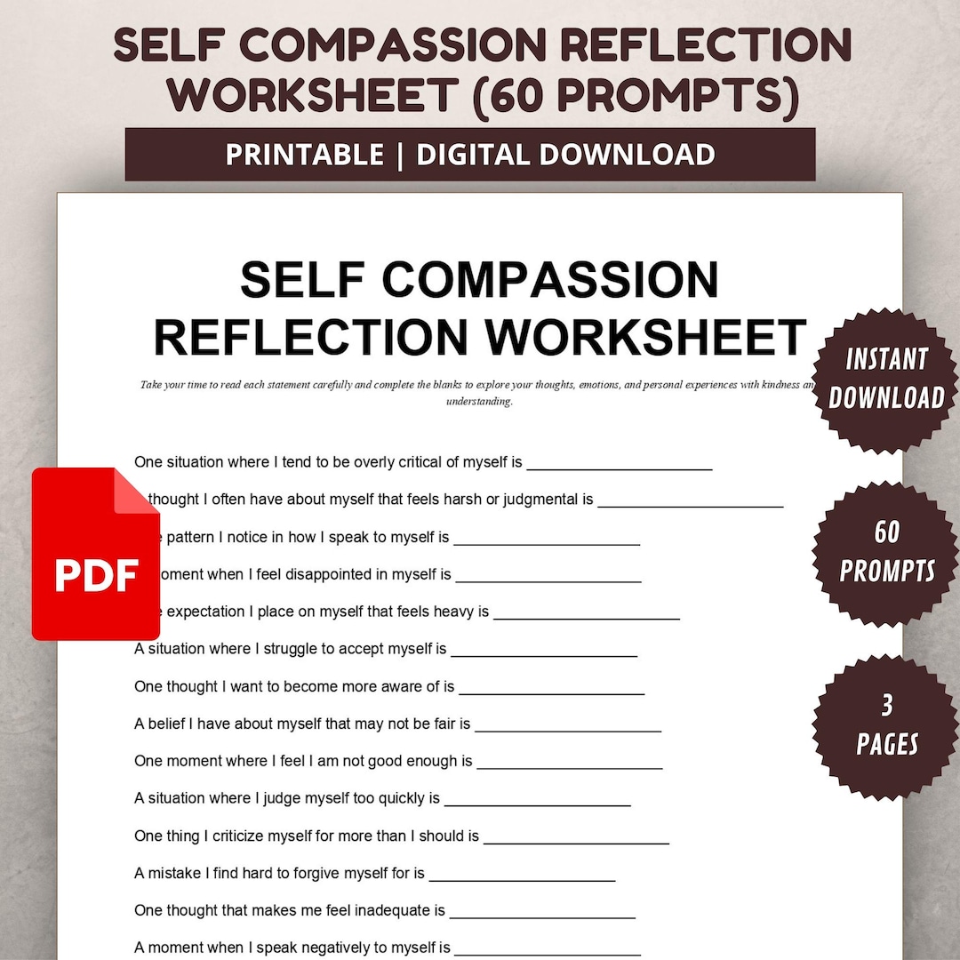 Self Compassion Reflection Worksheet PDF - Etsy