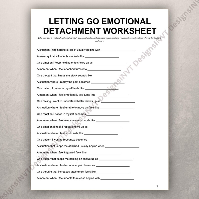 Detachment Worksheets.pdf Letting Go Emotional Detachment Worksheet - Etsy