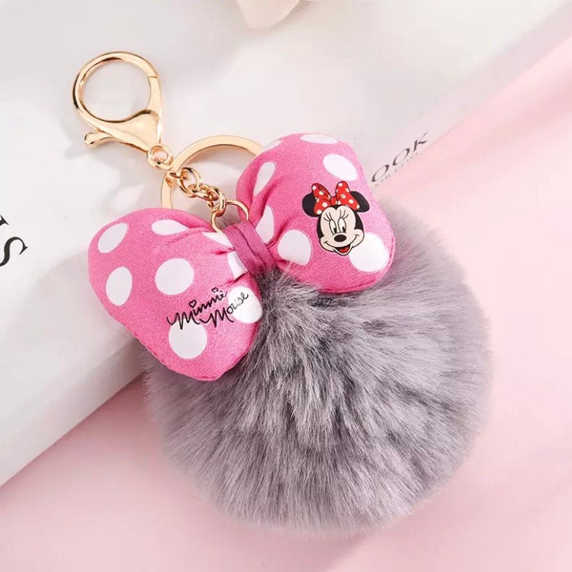 iAccessaries Faux Fur Pom Pom Heart Keychain Key Ring for Girls Pink
