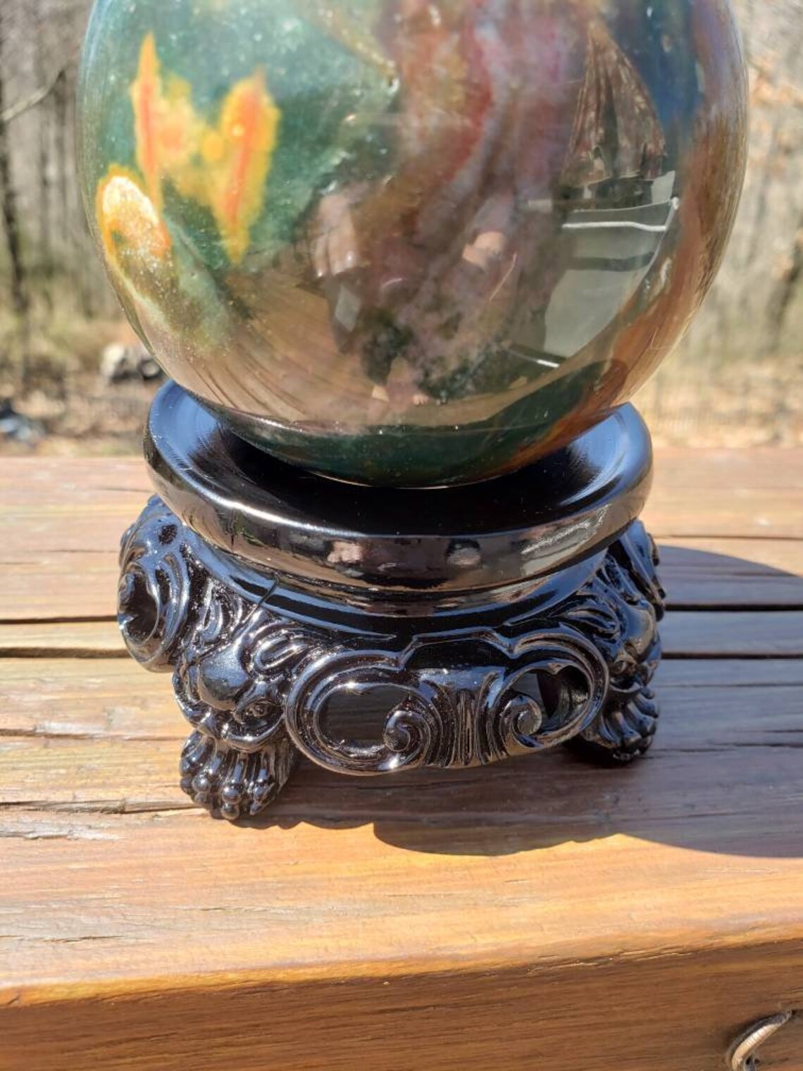 Hand Carved Wood Sphere Holder Etsy