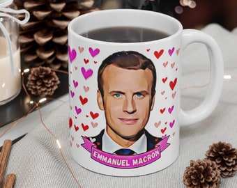 Emmanuel Macron Cute Gift Mug. Stunning Oil Painting Design. Great Fan Present & Handmade in England!