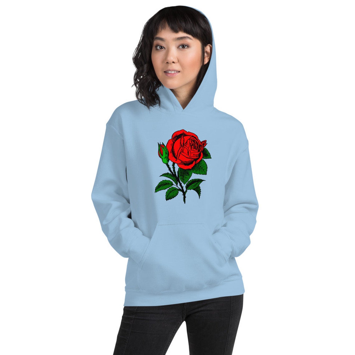 Red Flower Hoodie Red Rose Hoodie Flower Hoodie Love Hoodie Etsy