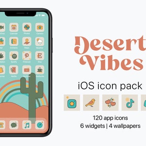 Hand Drawn Icons For iPhone, Cute Boho App Icons for iOS, Desert Vibes
