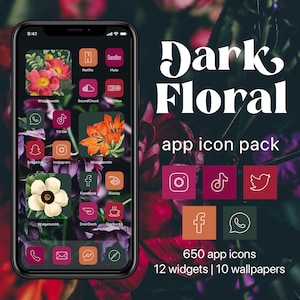 Aesthetic iPhone Icon Pack for iOS, Dark Floral Icons
