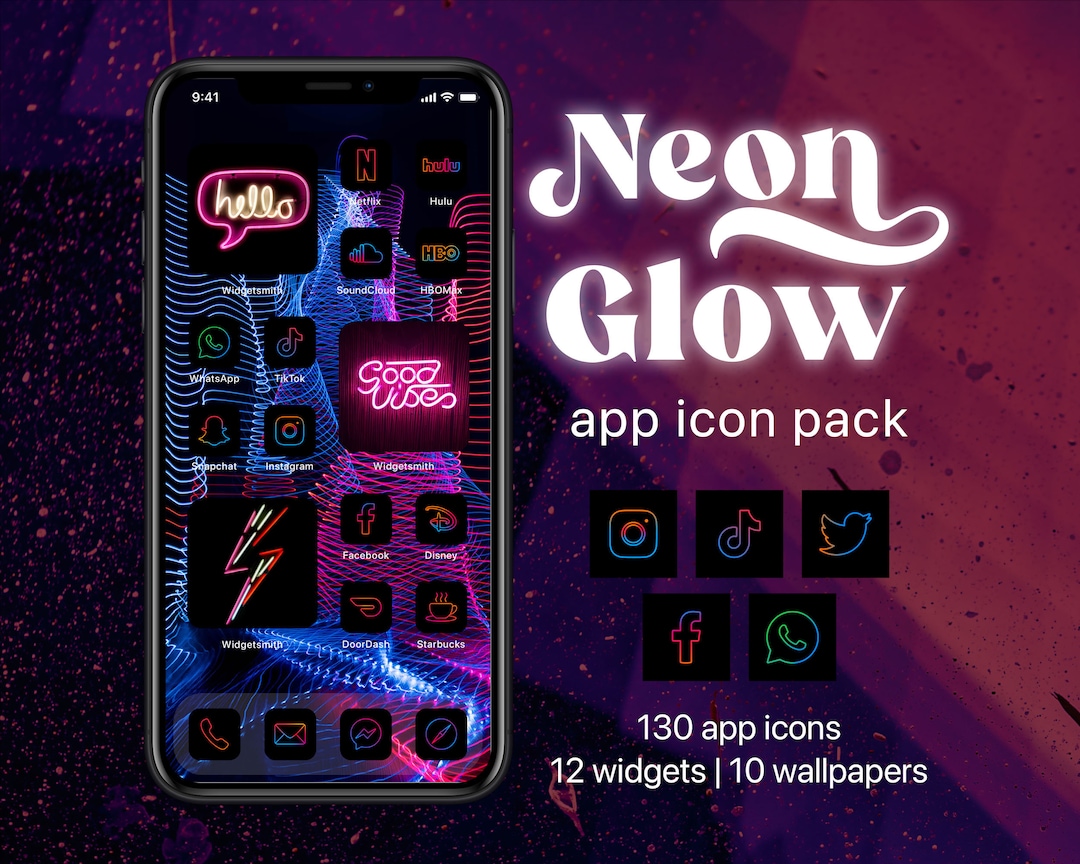Neon App Icons, Neon Ios Icons for Iphone, Neon Glow - Etsy