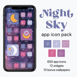 Night Sky App Icons, Celestial iOS Icons for iPhone, Galaxy App Icons