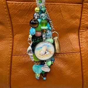 Seashell charm for purses, cute ocean keychain charm, seashell charm for bags, cute seashell keychain, shells, shell charm, beaded bag charm