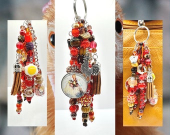 Beaded chicken keychain, chicken, beaded chicken bag accessory, chicken charm keychain, crazy chicken lady bag charm, handmade, cute chicken