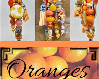 Cute oranges keychain charm, beaded oranges bag charm, orange slice purse charm, orange slice gift for her, handmade oranges purse charm