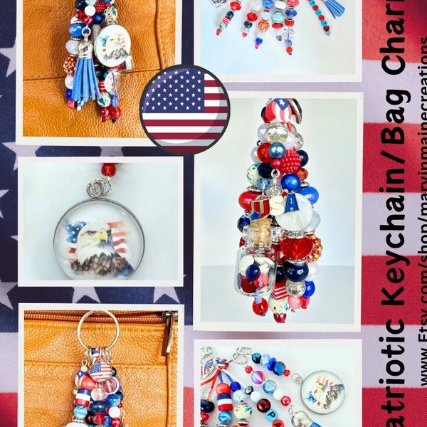 Cute handmade eagle bag charm, American spirit bag charm, USA flag keychain, USA flag mirror charm, unique patriotic bag charm, flag keychai