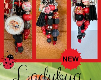 Ladybug beaded keychain, handmade ladybug keychain charm, Ladybug bag charm accessory, cute ladybug keychain charm, cute ladybug keychain,