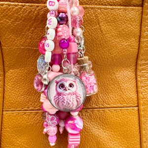 Cute handmade owl keychain, handmade owl keychain charm, beaded owl keychain charm, handmade owl purse keychain, owl bag accessory, keyring