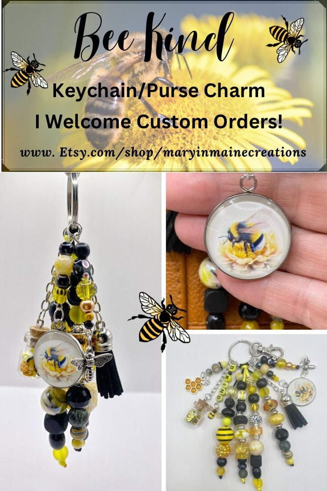 Bee Keychain, Bee Lover Keychain, Handmade Bee Keychain, Bumblebee Bag