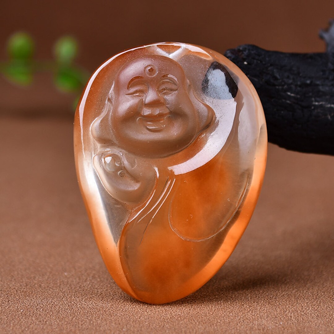 Red Rabbit Hair Buddha Crystal Carving Pendant , Rutilated Buddha ...