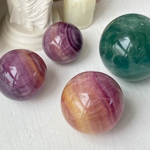 Natural Rainbow Fluorite Sphere , Natural Crystal Sphere , Metaphysical Energy Crystal , Fluorite Ball , Crystal Gifts , Genius Stone