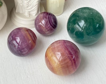 Natural Rainbow Fluorite Sphere , Natural Crystal Sphere , Metaphysical Energy Crystal , Fluorite Ball , Crystal Gifts , Genius Stone
