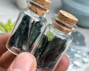 Rare Vivianite Jar Bottle – Raw Blue Quartz Display, Mineral Specimen in Glass, Gift for Rockhound , Energy Crystals