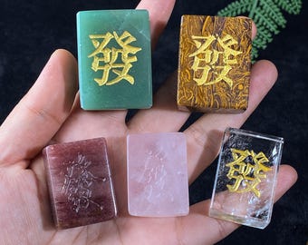 Natural Crystal Mahjong , Green Aventurine Carving , Crystal Engraving , DIY Jewelry Accessories ,