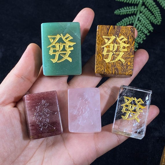 Natural Crystal Mahjong , Green Aventurine Carving , Crystal Engraving , DIY Jewelry Accessories ,