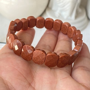 Gold Sandstone Beads Bracelet , Adjustable Bracelet , Bracelets for Women , Gemstones Healing Stretch Bracelet , Crystal Home Decor
