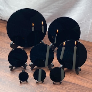 Obsidian Scouting Mirror , Black Crystal Divination Plate , Scrying Mirror With Stand ,  Shadow Work Tool