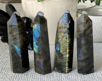 Blue Flash Labradorite Crystal Tower , Crystal Tower , Healing Crystal , Crystal Obelisk, Christmas Gift , Crystal Obelisk Wand