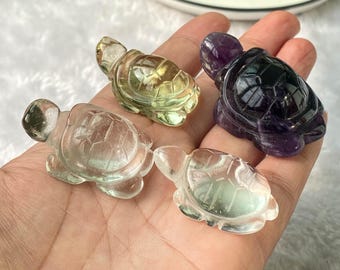 Natural Amethyst Turtle, Citrine Turtle, Clear Quartz Turtle , Handcrafted Crystal Turtle Carvings for Healing, Luck , and Positive Energy