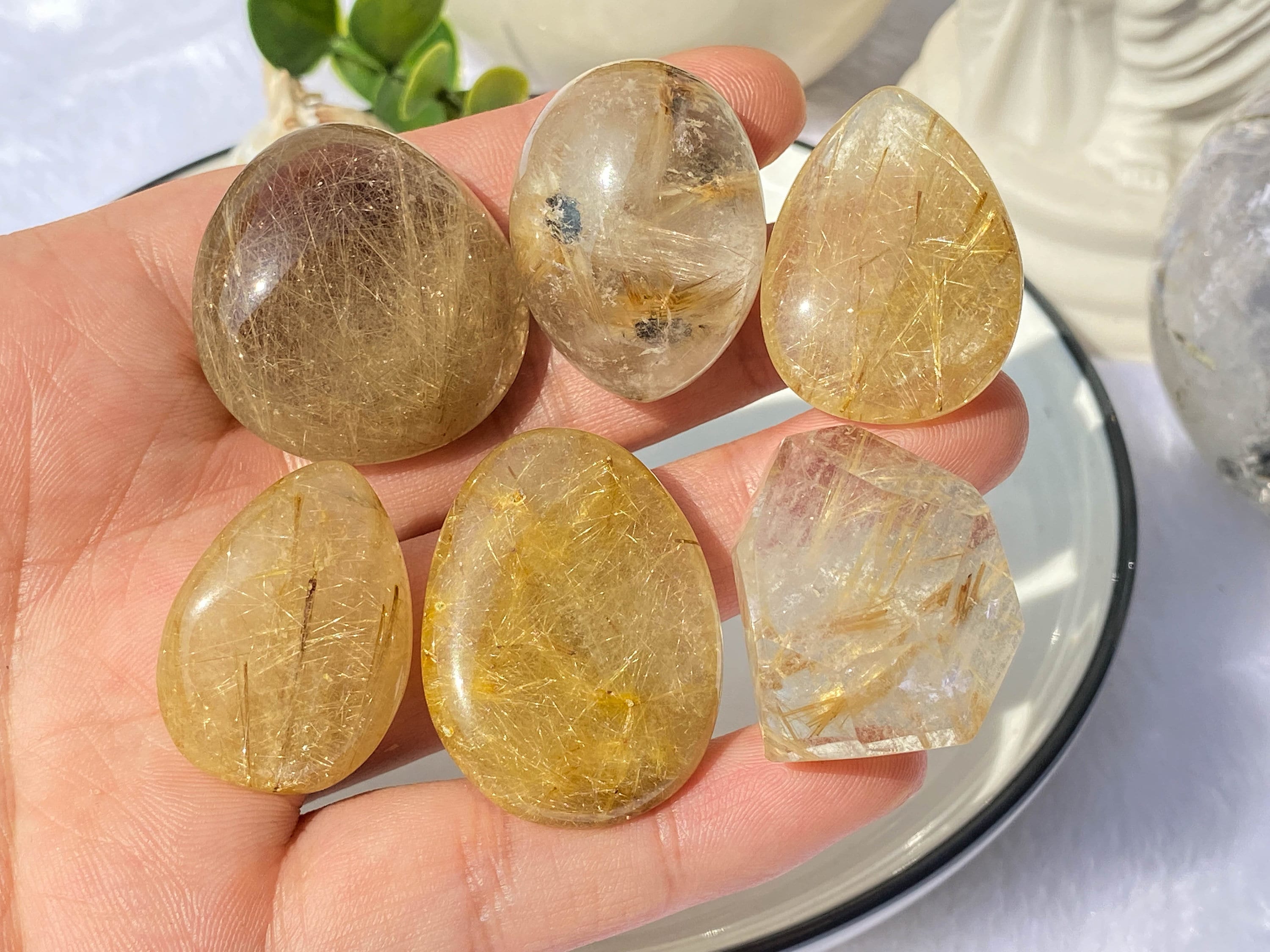 ルチルクォーツ タンブル ウォータードロップ、形而上学的クリスタル